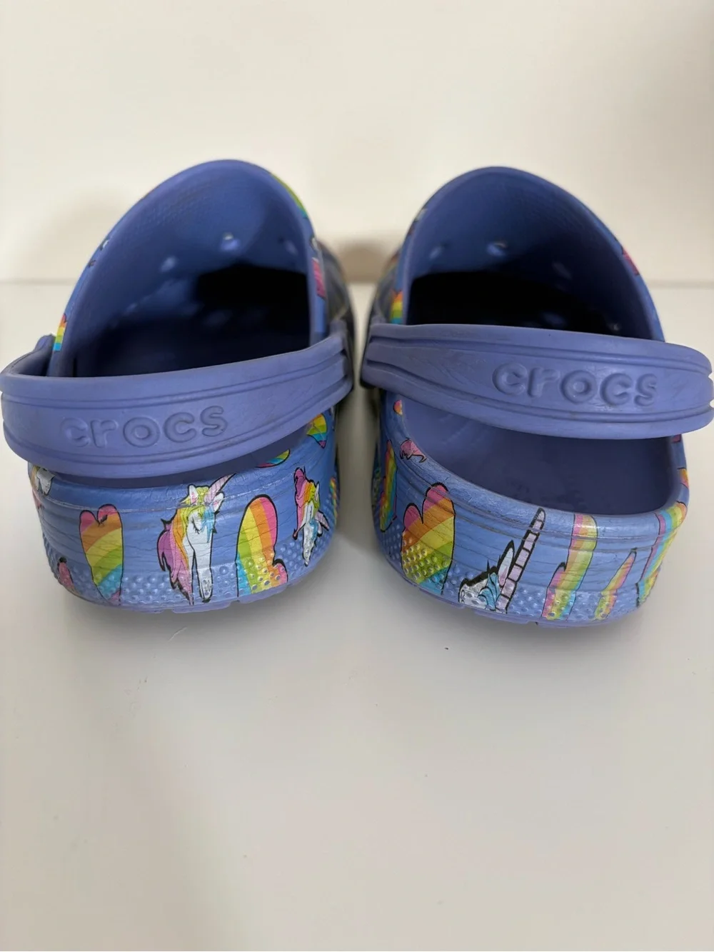 CROCS Kids Purple Clog with Rainbow Hearts & Unicorns
